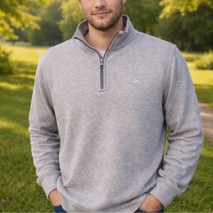 -Greg Norman Collection 1/4 Zip Grey L/S Cotton Blend Pullover Sweater Men's Med